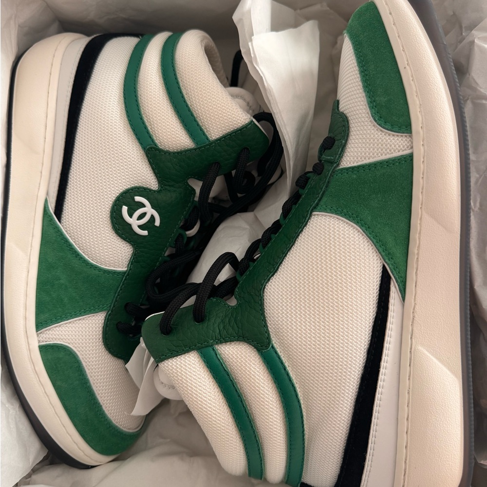 Chanel Women’s Green & White High-Top Sneakers - Picture 2 of 8